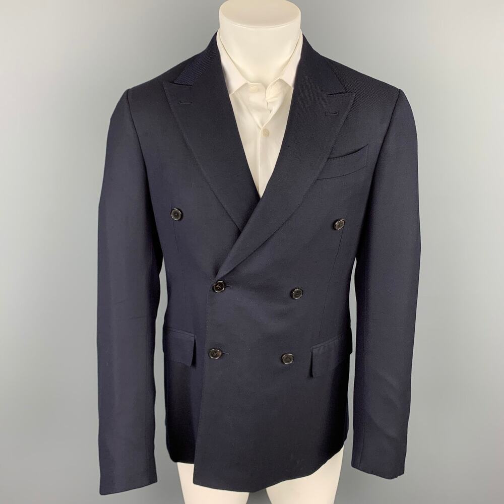 ERMENEGILDO ZEGNA Size 40 Navy Silk / Wool Custom Sport Coat